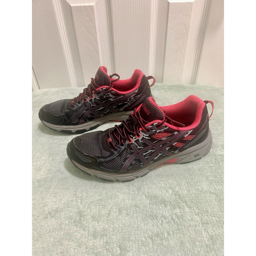 ASICS Athletic Running Shoes Black Red women's US 8.5 EU 40 Lace Up Sneakers